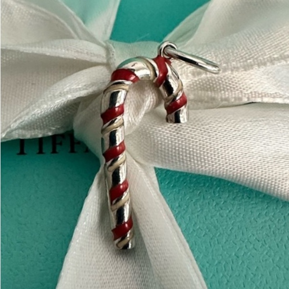 Tiffany & Co Candy Cane Christmas Charm Sterling Silver Red Enamel- collector's